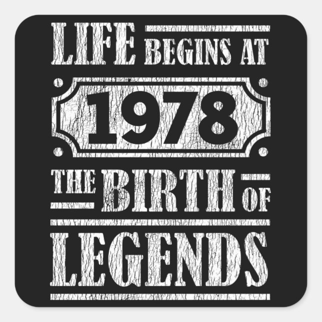 Pegatina Cuadrada 47 Años De Edad 1978 Nacimiento De Leyenda 47 Años (Anverso)
