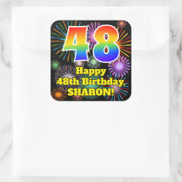 Pegatina Cuadrada 48º cumpleaños: aspecto de los fuegos artificiales