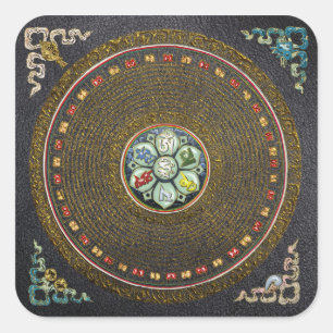 Pegatina Cuadrada [48] Ronda tibetana "OM" Mantra Mandala