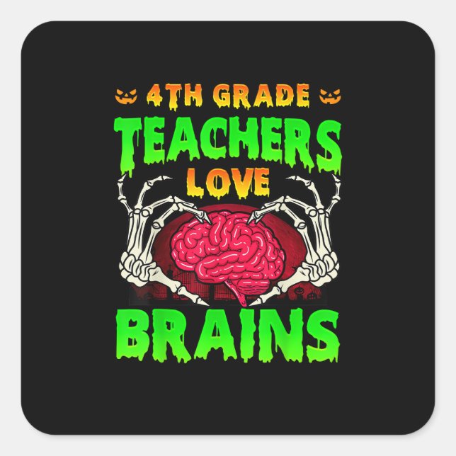 Pegatina Cuadrada 4.º Teachers Brains Skeleton Hand Heart Hall (Anverso)