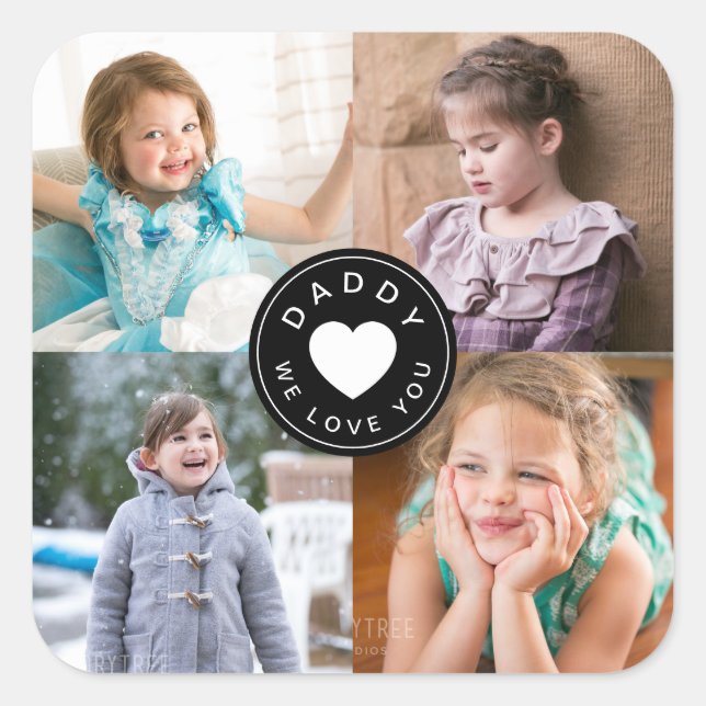 Pegatina Cuadrada 4 Collage de fotos papá te amamos el día del padre (Anverso)