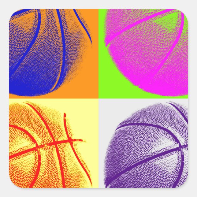 Pegatina Cuadrada 4 Colores Pop Art Basketball (Anverso)