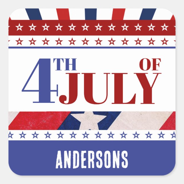 Pegatina Cuadrada 4 de julio Bandera de América Personalizado Artsy (Anverso)