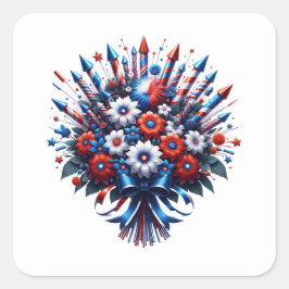 Pegatina Cuadrada 4 de julio Día de la Independencia Bouquet