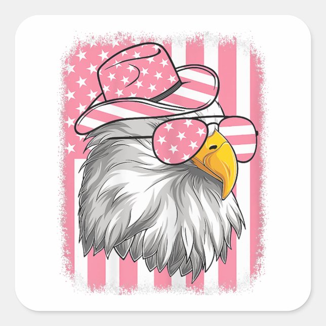 Pegatina Cuadrada 4 De Julio Estadounidense Águila Bandera Estadouni (Anverso)