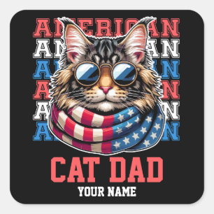 Pegatina Cuadrada 4 de julio Gato en gafas felino personalizado