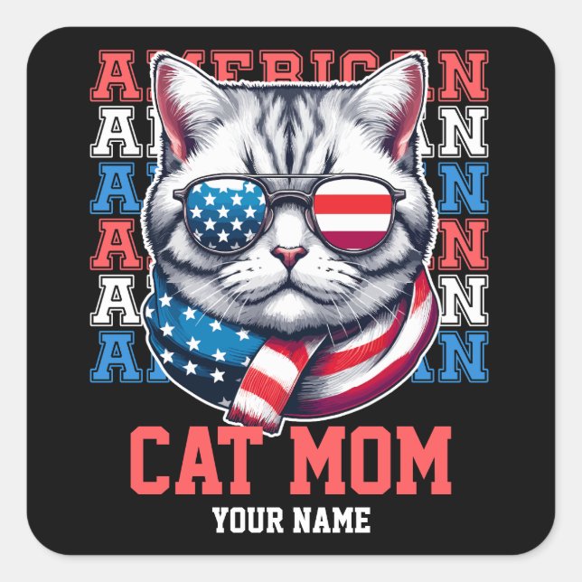 Pegatina Cuadrada 4 de julio Gato en gafas Gato personalizado (Anverso)