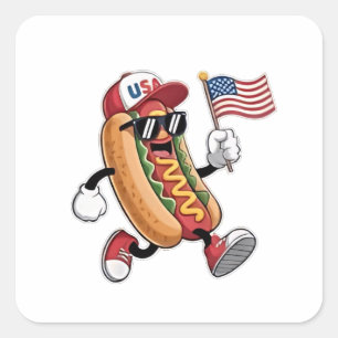 Pegatina Cuadrada 4 de julio Hotdog American Independence 1776