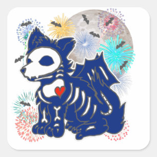 Pegatina Cuadrada 4 de Julio Lobo Anime Emo Gótico Patriótico