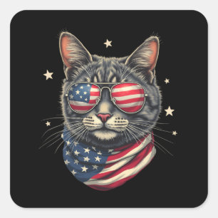 Pegatina Cuadrada 4 de julio Meowica Bandera Cat