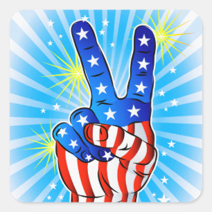 Pegatina Cuadrada 4 de julio - Patriótico Americano-Victoria y Paz