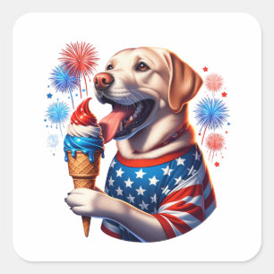 Pegatina Cuadrada 4 de julio Perro con crema de hielo