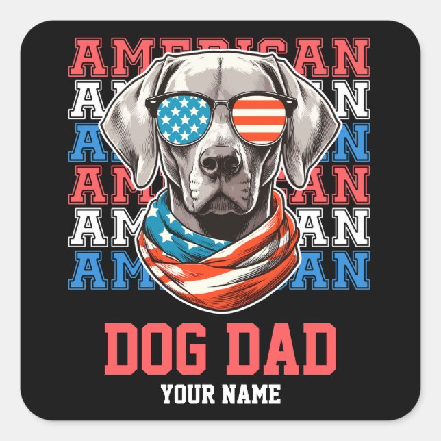 Pegatina Cuadrada 4 de julio Perro en Glasses Dog Dad personalizado (Anverso)
