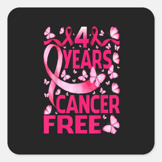 Pegatina Cuadrada 4 Years Breast Cancer Free Survivor Butterfly (Anverso)