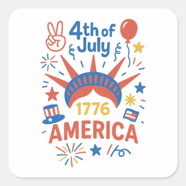 Pegatina Cuadrada 4th of July America 1776 Statue of Liberty (Anverso)