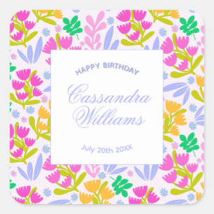Pegatina Cuadrada 50º floral elegante chic acuarela pastel