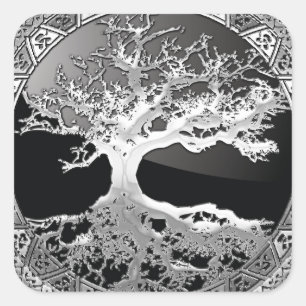 Pegatina Cuadrada [500] Árbol celta de vida [Plata]
