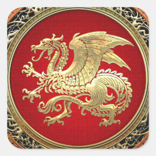 Pegatina Cuadrada [500] Dragón islandés, Landvttir [Gold]