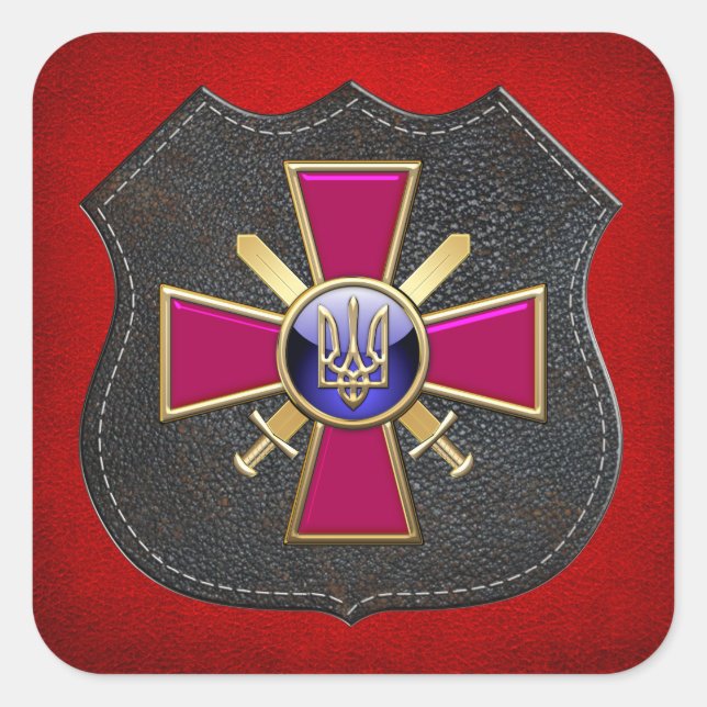 Pegatina Cuadrada [500] Emblema de las fuerzas terrestres ucranianas (Anverso)