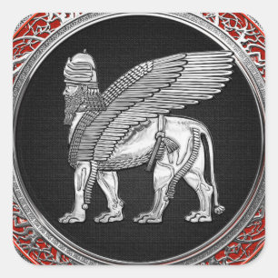 Pegatina Cuadrada [500] León alado asirio - Plata Lamassu