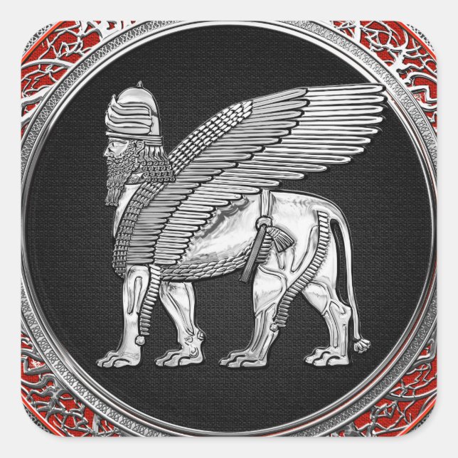 Pegatina Cuadrada [500] León alado asirio - Plata Lamassu (Anverso)