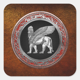 Pegatina Cuadrada [500] León alado asirio - Plata Lamassu