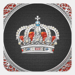 Pegatina Cuadrada [500] Príncipe-Princesa Rey-Reina Corona [Plata]