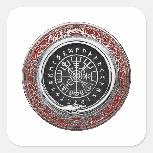 Pegatina Cuadrada [500] Vegvisir - Viking Silver Magic Runic Compass (Anverso)