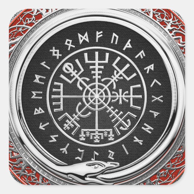Pegatina Cuadrada [500] Vegvisir - Viking Silver Magic Runic Compass (Anverso)