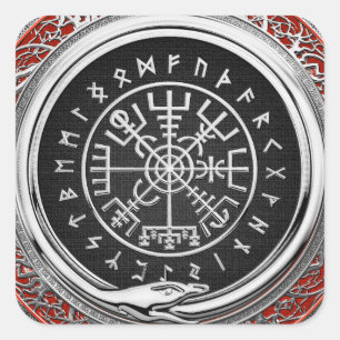 Pegatina Cuadrada [500] Vegvisir - Viking Silver Magic Runic Compass
