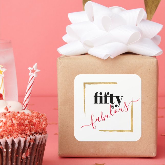 Pegatina Cuadrada 50.º cumpleaños Black & Gold 50 y fabuloso (Fiesta)