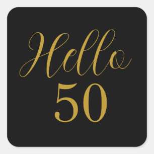 Pegatina Cuadrada 50.º cumpleaños Oro Negro