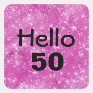 Pegatina Cuadrada 50.º Purpurina Rosa de Cumpleaños
