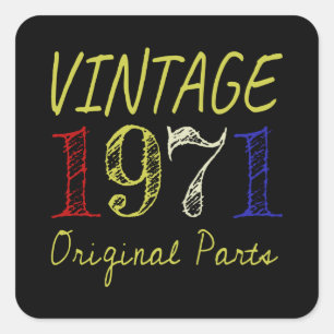 Pegatina Cuadrada 50.º Regalo de cumpleaños Retro de la Vieja de 197