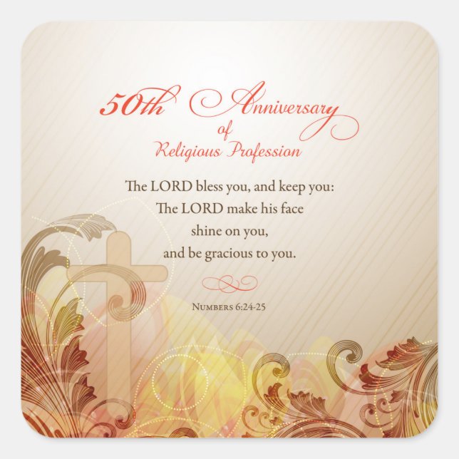 Pegatina Cuadrada 50° Aniversario de la Profesión Religiosa, Nun (Anverso)