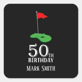 Pegatina Cuadrada 50 Aniversario del Golf con bandera de Golf