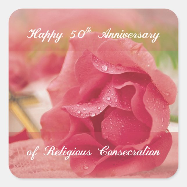 Pegatina Cuadrada 50° Aniversario del Rosa de la Consección Religios (Anverso)