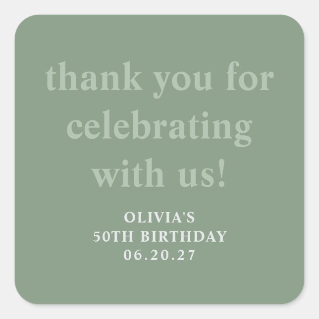 Pegatina Cuadrada 50 Aniversario del verde sabio moderno Gracias (Anverso)