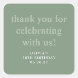 Pegatina Cuadrada 50 Aniversario del verde sabio moderno Gracias