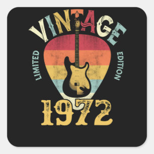 Pegatina Cuadrada 50 años 1972 Púa de guitarra 50 aniversario Guitar