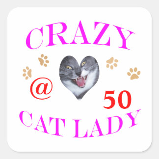Pegatina Cuadrada 50 Crazy Cat Lady