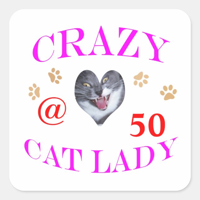 Pegatina Cuadrada 50 Crazy Cat Lady (Anverso)