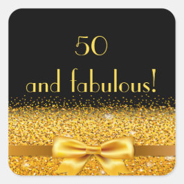 Pegatina Cuadrada 50 fabuloso nombre de oro negro elegante