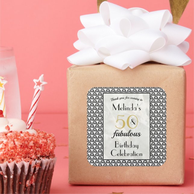 Pegatina Cuadrada 50 y fabulosa fiesta de cumpleaños gracias (Fiesta)