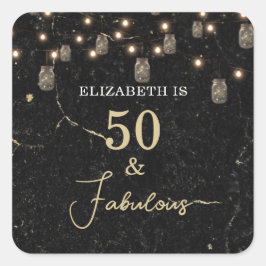 Pegatina Cuadrada 50 y fabulosas luces de oro de mármol negro Mason 