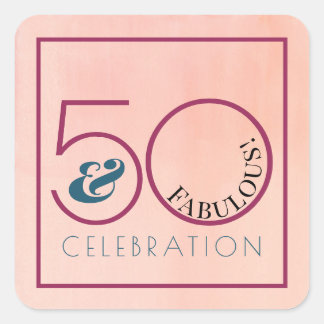Pegatina Cuadrada 50 y fabuloso cumpleaños con tipografía rosa