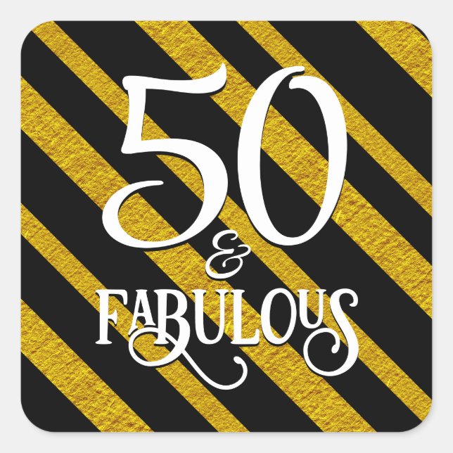 Pegatina Cuadrada 50 y Fabuloso Negro y Oro (Anverso)