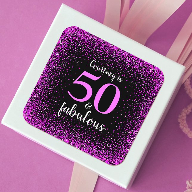 Pegatina Cuadrada 50 y fabuloso nombre de guión rosa caliente negro  (Subido por el creador)