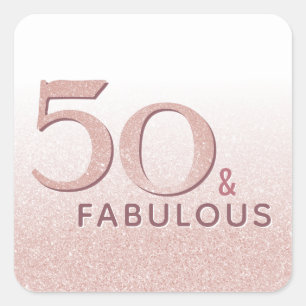 Pegatina Cuadrada 50 y Fabuloso Rosa   de oro Purpurina