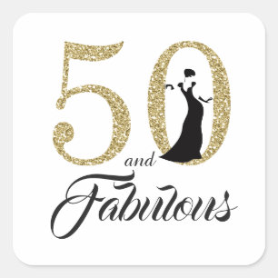 Pegatina Cuadrada 50 y fabuloso Tipografía 50 cumpleaños